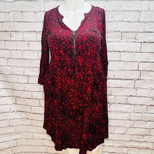 Torrid Womens Red Black Half Zip Split Neck Long Sleeve Dress Size 0